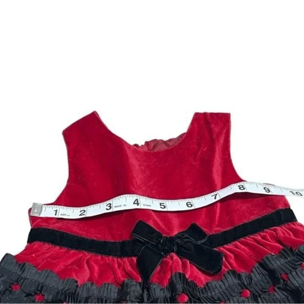 The Children’s Place Baby Girl 6-9M Red Black Velvet Holiday Dress |‎ Christmas